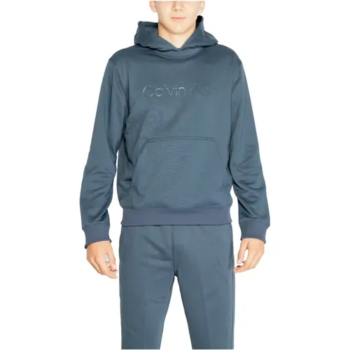 Blaues Kapuzen-Sweatshirt Herbst/Winter Stil , Herren, Größe: S - Calvin Klein - Modalova