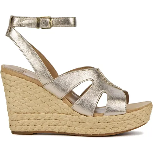 Gold Leather Wedge Sandals , female, Sizes: 5 UK, 7 UK, 6 UK, 8 UK - Ugg - Modalova
