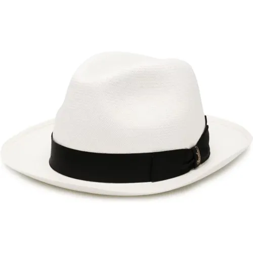 Natural Straw Hat with Logo Print , male, Sizes: 58 CM - Borsalino - Modalova