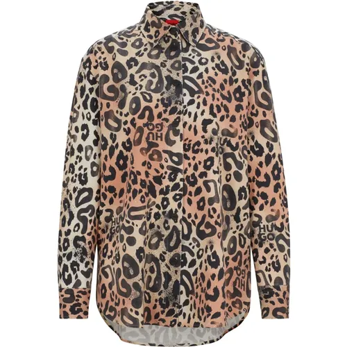 Leopard Print Boyfriend Shirt , Damen, Größe: L - Hugo Boss - Modalova