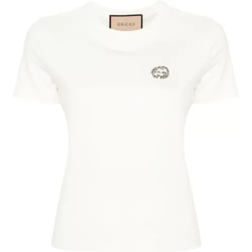 Crystal Embellished Interlocking G T-Shirt , female, Sizes: S - Gucci - Modalova