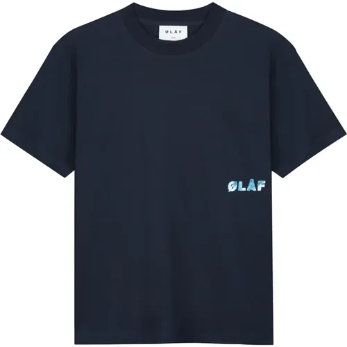 Aquarell Logo Slub T-Shirt Dunkelblau , Herren, Größe: L - Olaf Hussein - Modalova