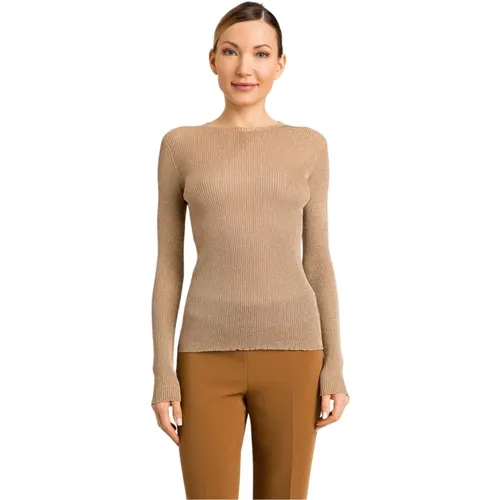 Lurex Beige Boatneck Sweater , female, Sizes: S, XS, M - Twinset - Modalova
