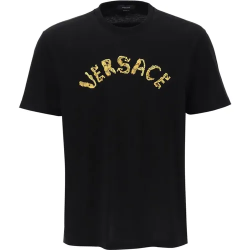 Seashell Baroque besticktes T-Shirt , Damen, Größe: M - Versace - Modalova