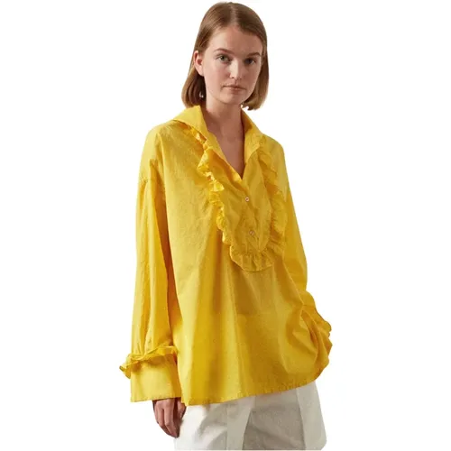 Baumwoll Voile Polo Shirt mit Rüschen , Damen, Größe: S - Massimo Alba - Modalova