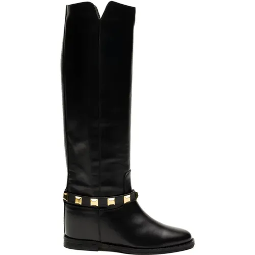 Schwarze Stiefel Santa Monica Stil , Damen, Größe: 37 1/2 EU - Via Roma 15 - Modalova