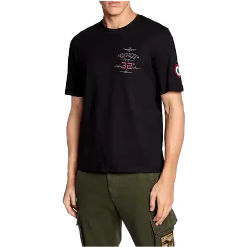 Mens Cotton T-shirt with Embroidery and Prints , male, Sizes: L - aeronautica militare - Modalova