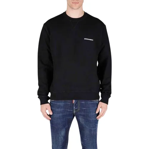 Schwarzer Baumwoll-Sweatshirt mit weißem Druck , Herren, Größe: S - Dsquared2 - Modalova