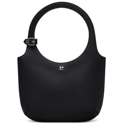 Schwarze Lederhandtasche mit Silber-Logo , Damen, Größe: ONE Size - Courrèges - Modalova