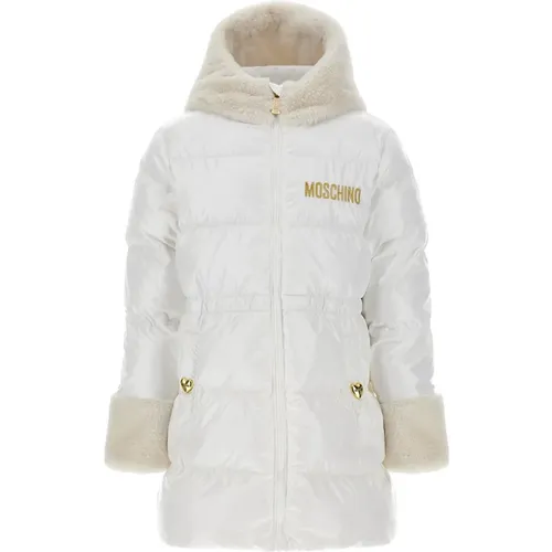 Gepolsterte Weiße Jacke mit Pelzkapuze - Moschino - Modalova