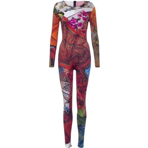 Patchwork Scarves Print Jersey Jumpsuit - Marine Serre - Modalova