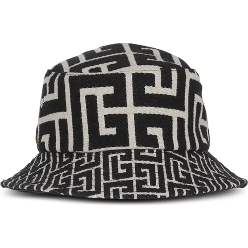 Cotton canvas bucket hat with Paris logo , male, Sizes: L - Balmain - Modalova