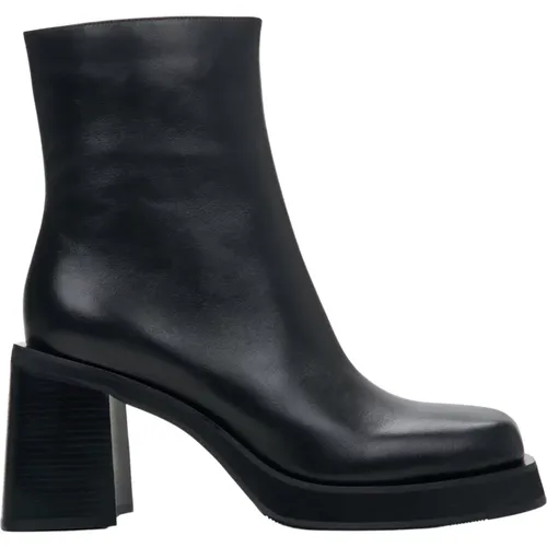 Schwarze Leder Ankle Boots mit einem Stabilen Blockabsatz Er00114235 , Damen, Größe: 41 EU - Estro - Modalova