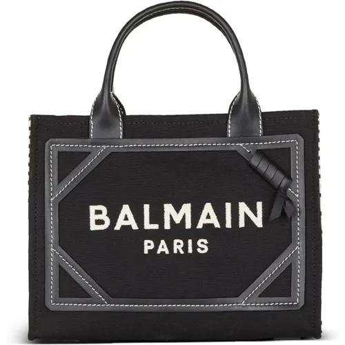 B-Army monogrammed canvas and smooth leather tote bag , female, Sizes: ONE SIZE - Balmain - Modalova