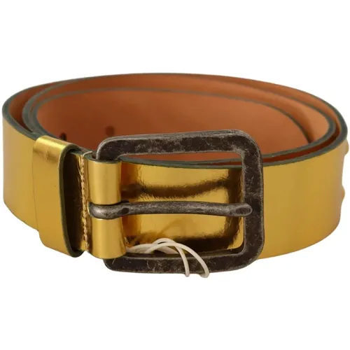 Gold Leather Belt Rustic Silver Buckle , female, Sizes: 100 CM - John Galliano - Modalova