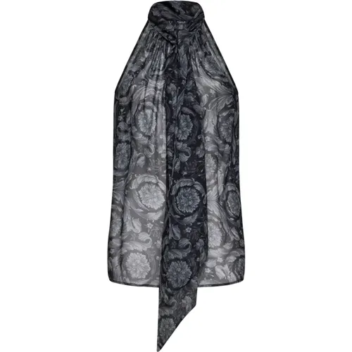 Barocco Print Halterneck Silk Shirt , female, Sizes: S - Versace - Modalova