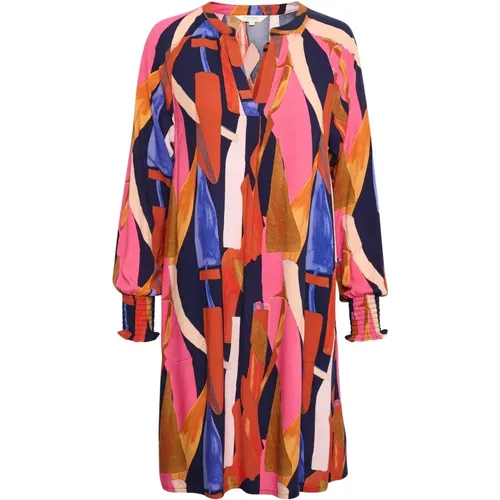 Kleid mit Multi Arty Print und Smock-Manschetten , Damen, Größe: L - Part Two - Modalova