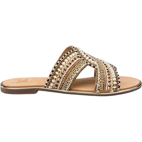 Crystal Cross Strap Flat Sandal , female, Sizes: 3 UK, 7 UK, 5 UK - Alma en Pena - Modalova