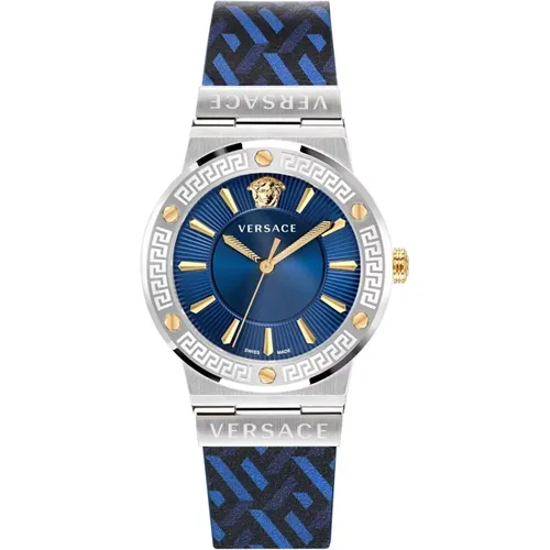Greca Logo Leather Watch , female, Sizes: ONE SIZE - Versace - Modalova