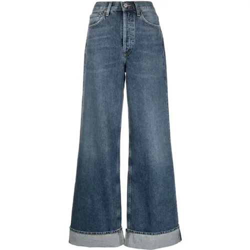 Blaue Wide-leg Jeans mit Aufgeschlagenen Säumen , Damen, Größe: W25 - Agolde - Modalova