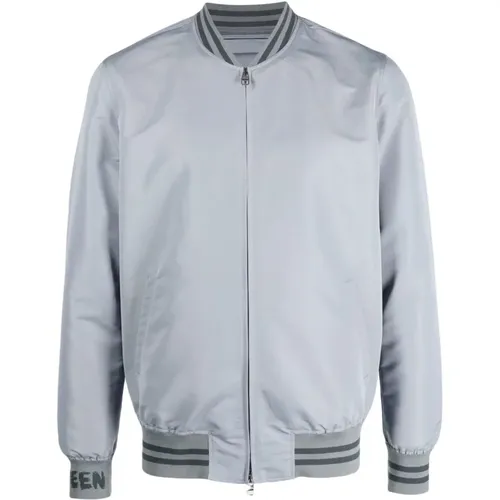 Grey Logo-print Silk Bomber Jacket , male, Sizes: M, L - alexander mcqueen - Modalova