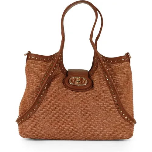 Leather and Raffia Romantic Shoulder Bag , female, Sizes: ONE SIZE - La Carrie - Modalova