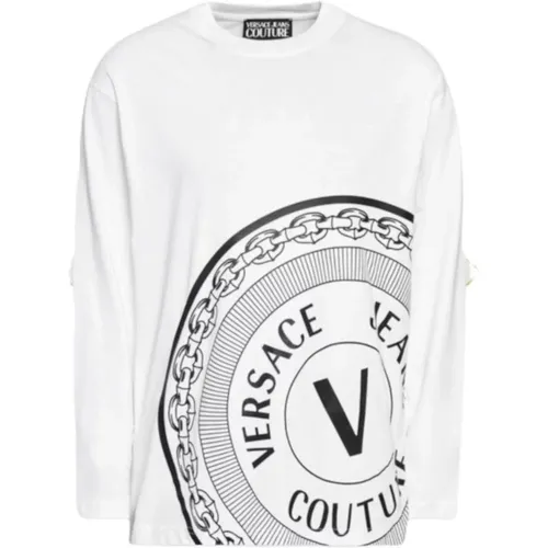 Herren Weißes XL Langarm-T-Shirt mit Kontrastdruck - Versace Jeans Couture - Modalova