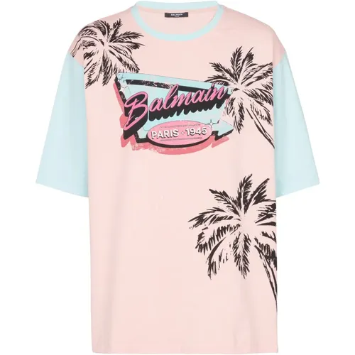 Loose Miami printed T-shirt , male, Sizes: M - Balmain - Modalova