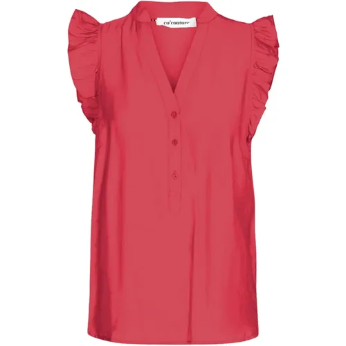 Frill Top Blouse with V-Neck , female, Sizes: L, M, XS, XL - Co'Couture - Modalova
