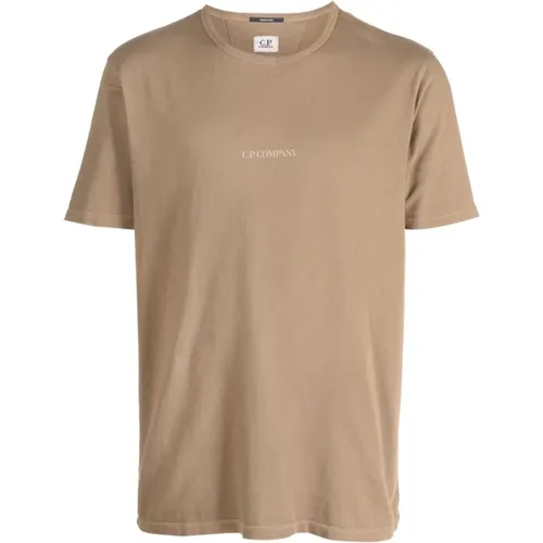 Graues T-Shirt mit Logo-Print , Herren, Größe: 2XL - C.P. Company - Modalova
