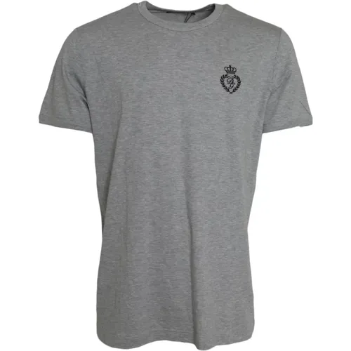 Graues Crew Neck Logo T-Shirt , Herren, Größe: 2XL - Dolce & Gabbana - Modalova