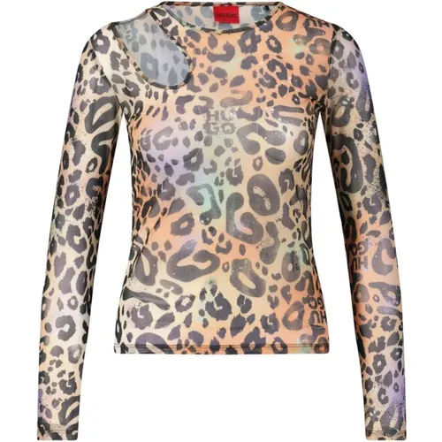 Transparentes Leo Print Langarmshirt , Damen, Größe: M - Hugo Boss - Modalova