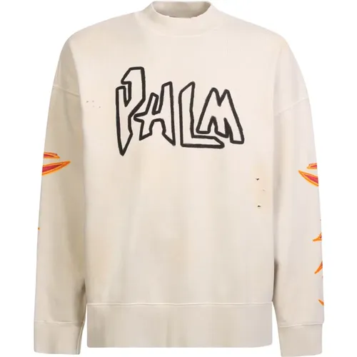 Flame Print Sweatshirt for Men , male, Sizes: L, M - Palm Angels - Modalova