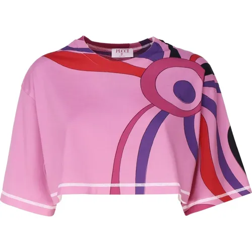 Marble Print Cropped T-shirt Rosa , Damen, Größe: M - EMILIO PUCCI - Modalova