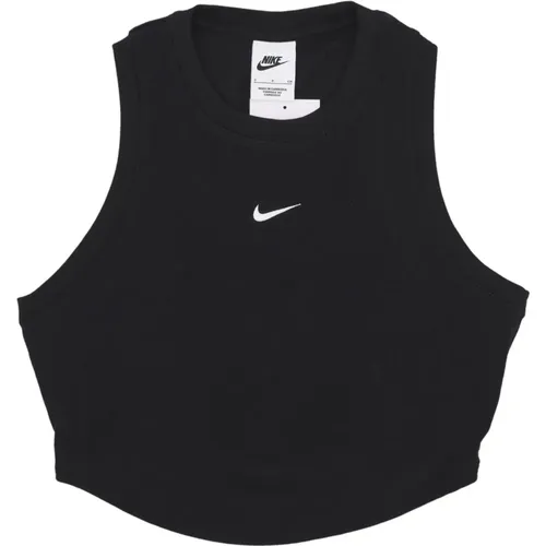 Essential Rib Crop Tank Schwarz/Weiß , Damen, Größe: M - Nike - Modalova