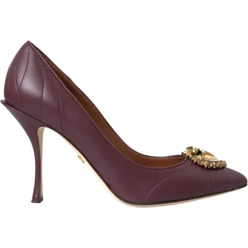 Burgundy Leather Heart Devotion Pumps Shoes , female, Sizes: 6 1/2 UK - Dolce & Gabbana - Modalova