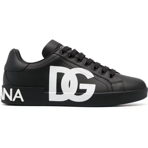 Leather Sneakers Logo Print , male, Sizes: 6 UK - Dolce & Gabbana - Modalova