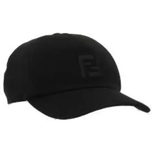 Schwarze Twill-Baumwoll-Baseballkappe mit tonaler FF-Logo-Stickerei , Herren, Größe: ONE Size - Fendi - Modalova