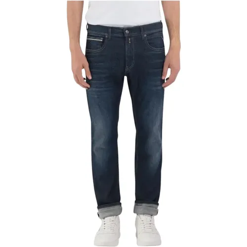 Dunkelblaue Hyperflex Stretch Denim Jeans , Herren, Größe: W32 L34 - Replay - Modalova