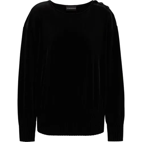 Schwarzer Pullover mit Rundhalsausschnitt , Damen, Größe: S - Emporio Armani - Modalova