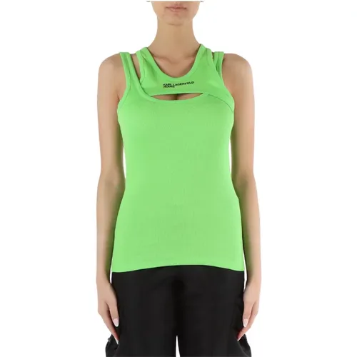 Ribbed Tank Top with Logo Embroidery , female, Sizes: L - Karl Lagerfeld - Modalova
