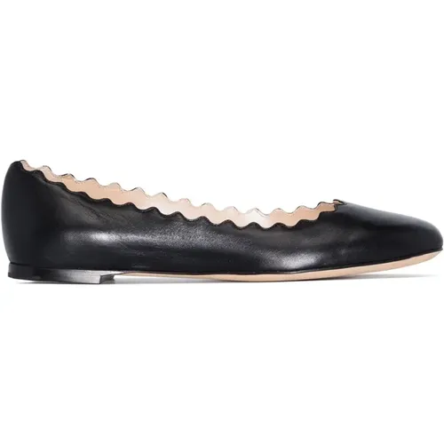 Leather Flat Shoes with Scallop Edge , female, Sizes: 3 UK - Chloé - Modalova