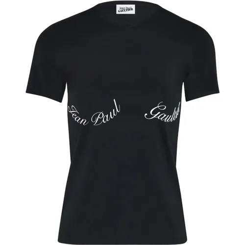 Schwarzes Logo T-shirt Rundhals , Damen, Größe: S - Jean Paul Gaultier - Modalova
