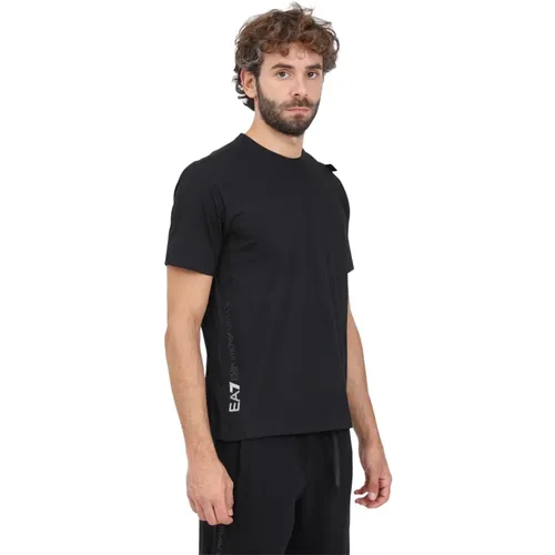 Schwarzes T-Shirt mit kurzem Ärmel und Logo-Druck , Herren, Größe: L - Emporio Armani EA7 - Modalova