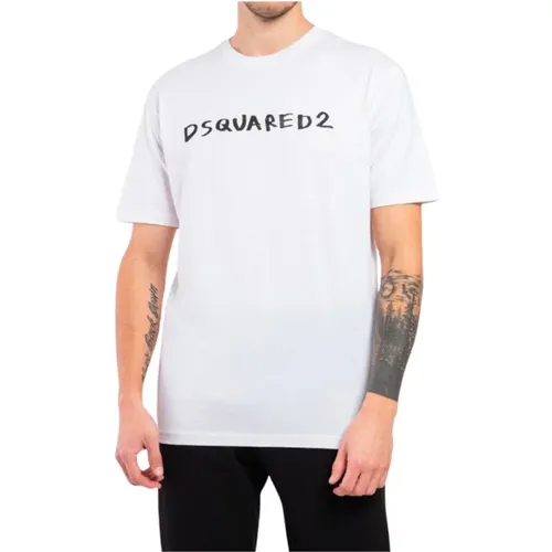Baumwoll-T-Shirt mit Frontdruck , Herren, Größe: 2XL - Dsquared2 - Modalova