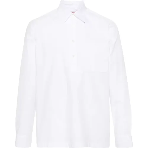 Weißes Baumwollpopelinehemd mit Spitzem Kragen und Knopfverschluss , Herren, Größe: L - Valentino Garavani - Modalova