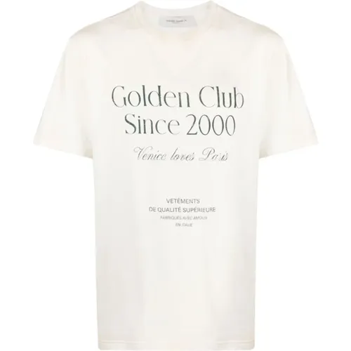 Zerstörtes Slogan-Print Crew Neck T-Shirt , Herren, Größe: XL - Golden Goose - Modalova