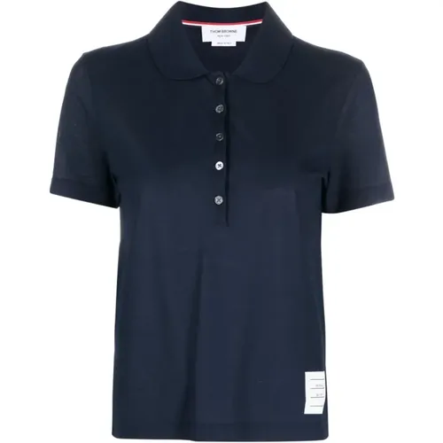 Blaues Polo-Shirt mit Logo und Kurzen Ärmeln , Damen, Größe: S - Thom Browne - Modalova