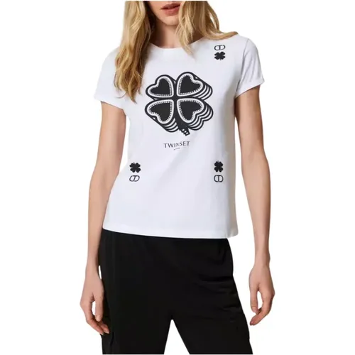 Quadrifoglio Print T-Shirt , female, Sizes: 2XS, XS - Twinset - Modalova