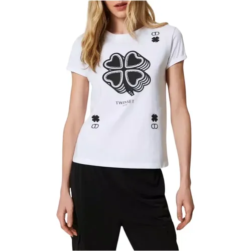 Quadrifoglio Print T-Shirt , female, Sizes: M, 2XS, XS, L, S - Twinset - Modalova